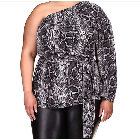 NWT NEW Women Michael Kors Off the Shoulder Snake Print Top Plus Sz 1X MSRP $88 - Picture 1 of 10